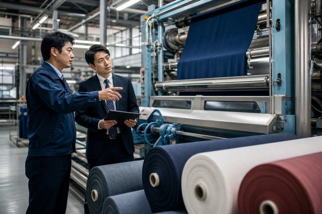 染色整理加工会社の設備と現場風景