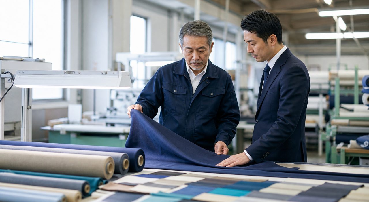 繊維製品の品質検査を行う現場