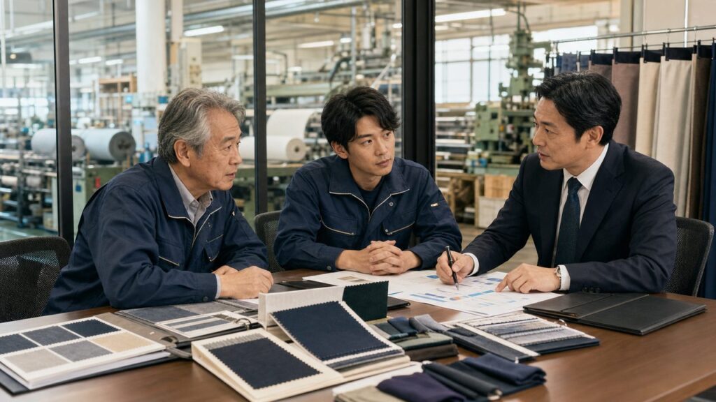繊維会社の事業承継資料を確認する打ち合わせ